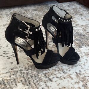 Michael Kors Black Studded Fringe Heels